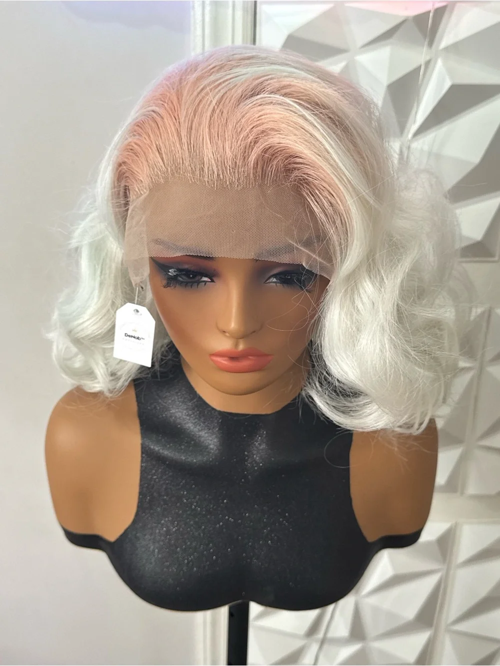 Title  16” Ombre Pink Root Curly Wavy 13x4 Lace Free Part Blend Wig